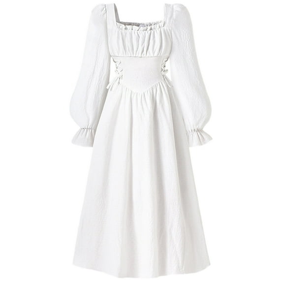 Glisme Girls Dress Autumn And Winter Sundress With A French Style Square Neckline Puff Sleeves Gentle And Elegant Waistline Leisure Princess Dress For Girl Size 8-9 Years,White