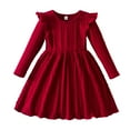 thumbnail image 1 of Glisme Girls Dress Long Sleeve Ribbed Pattern Knitting Sundress Gentle Princess Dress For Girl Size 2-3 Years,Red, 1 of 9