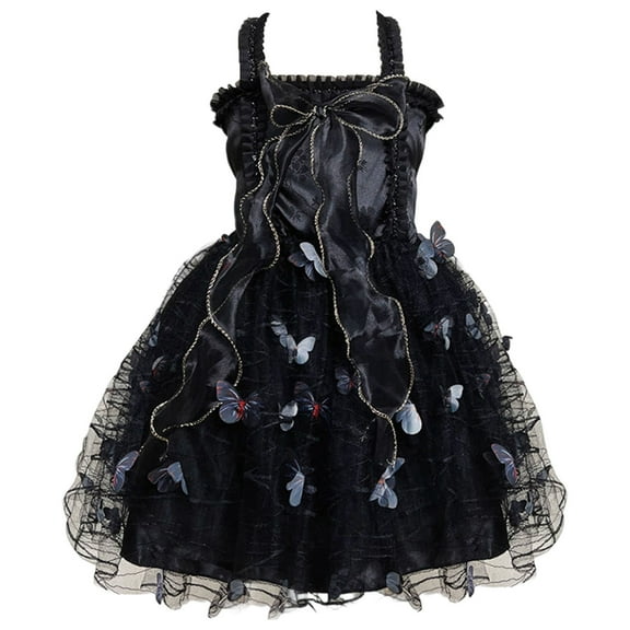 Glisme Girls Dress Witch Fairy Flower Bride Party Dress Up Soft Fit Little Girl Princess Dress Size 10-11 Years,Black