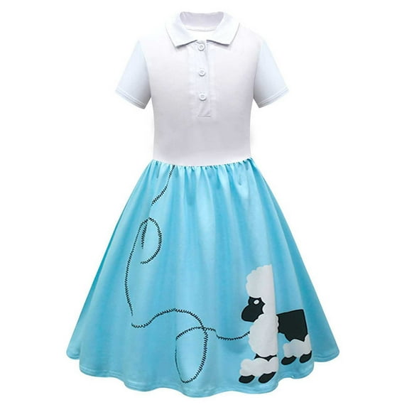 Glisme Fashion Girls Dresses Size 18-24 M 1950S Kids Poodle Dress 50S Sock Hop Blue Sundress For Girl