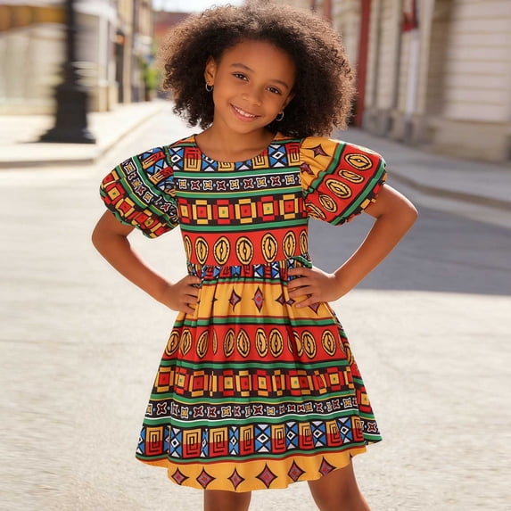 Glisme Girls Dresses Bohemian Summer Dress Flutter Sleeve Dress With Embroidery Floral Print Traditional Dress Orange Sundress Size 130