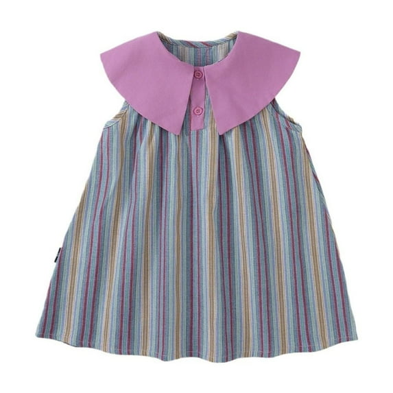 Glisme Girls Dresses Casual Big Collar Contrast Color Summer Spring Outfit For Toddler Kids Comfortable Stylish Purple Sundress Size 5-6 Years