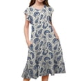 thumbnail image 1 of Glisme Girls Dresses Children'S Long Line Dress With Round Neck And Pleated Hem Featuring Leaf Sleeves And A Full Print Of Cashew Flowers Blue Sundress Size 6-7 Years, 1 of 3