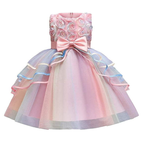 Glisme Girls Dresses Rose Embroidered Princess Dress With Layered Sheer Dress Toddler Kids Party Gown For Pageants Pink Sundress Size 3-4 Years