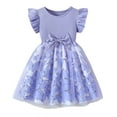 thumbnail image 1 of Glisme Girls Dresses Size 18-24 Months Summer Flutter Sleeve Bow Knot Floral Print Mesh Layered Casual Party Dress Purple Sundress, 1 of 6