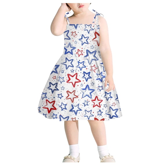 Glisme Girls Dresses Size 3-4 Years Summer Sleeveless Dress Cute Strapless Sun Dress With Patriotic Print Fashion Outfit For Toddler White Sundress