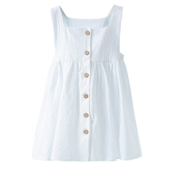 Glisme Girls Dresses Sleeveless Solid Color A Line Button Down Ruffle Hem Cute Princess Dress Size 4-5 Years White
