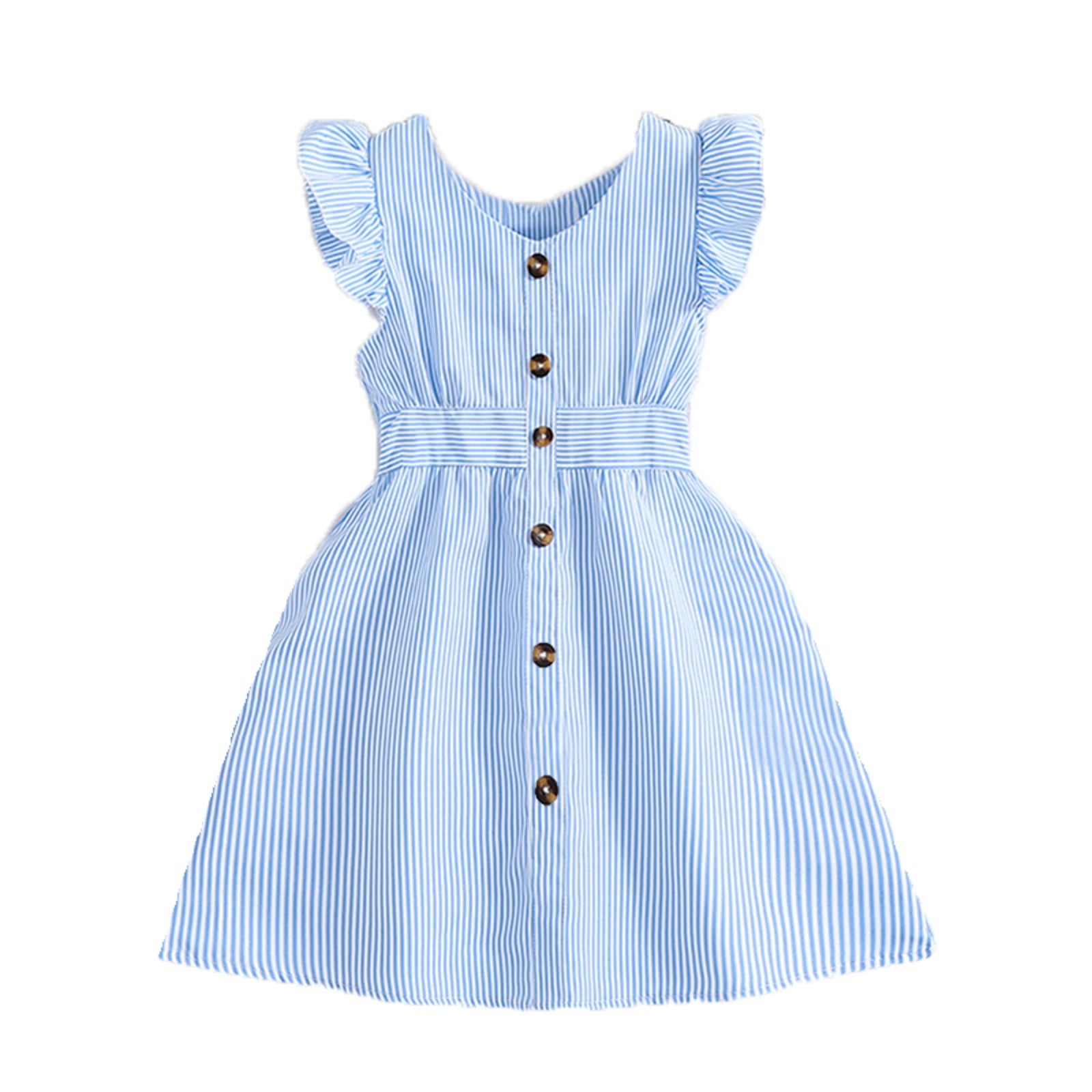 Girls Solid Color Dress Summer Sleeveless Button