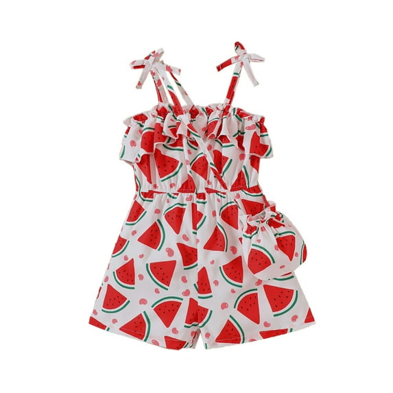 Glisme Girls Dresses Summer Casual Sleeveless Romper With Watermelon Print For Toddlers Playful Outfit For Daily Wear School Outdoor Activities Red Sundress Size 3-4 Years