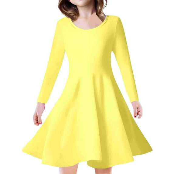 Glisme Girls Dresses Summer Long Sleeved Small Floral Shawl Princess Dress Yellow Sundress Size 6-7 Years