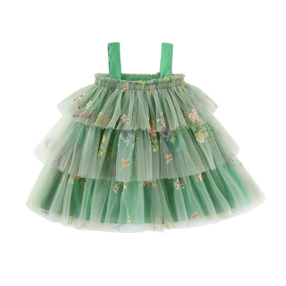 Glisme Girls Dresses Toddler Sleeveless Holiday Party Tiered Mesh Dress Dance Party Dresses Green Sundress Size 18-24 Months