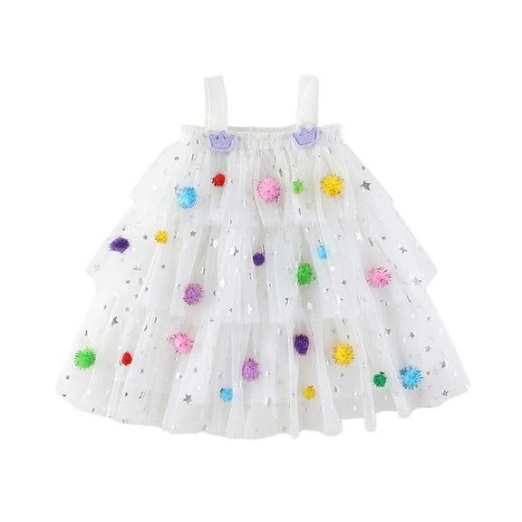 Glisme Girls Dresses Toddler Sleeveless Holiday Party Tiered Mesh Dress Dance Party Dresses White Sundress Size 18-24 Months