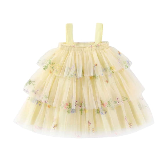 Glisme Girls Dresses Toddler Sleeveless Holiday Party Tiered Mesh Dress Dance Party Dresses Yellow Sundress Size 12-18 Months