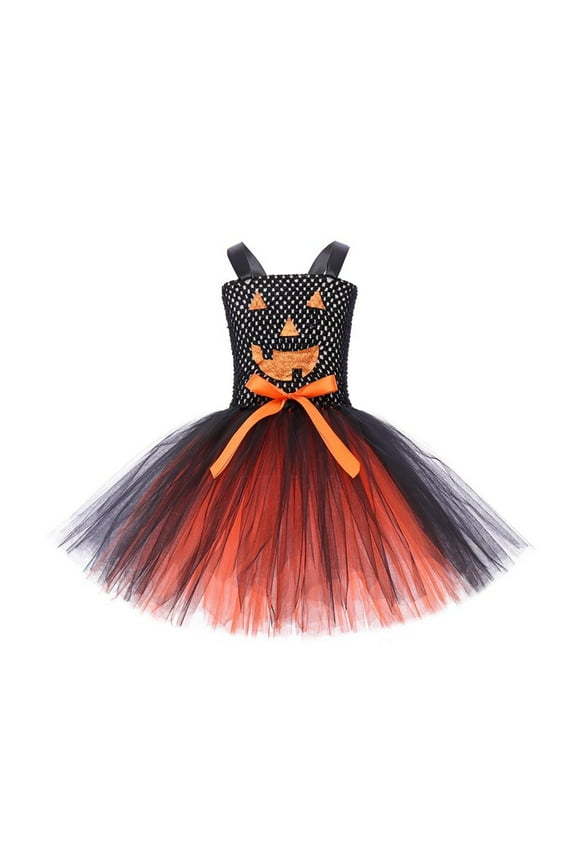 Girls Halloween Dresses Funky Punky Novelties Classic Witch Child Dress Up Witch Shaggy Sundress Unique Princess Dress For Girl Size 5-6 Years,Orange