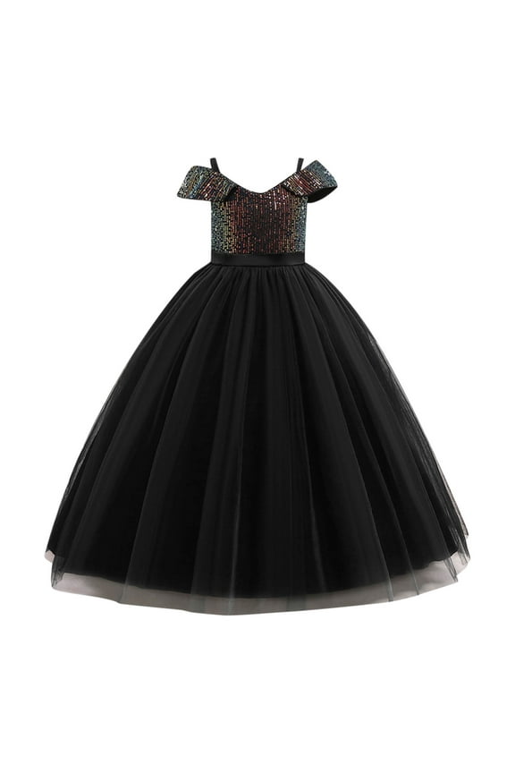 Girls Halloween Dresses Party Gown For Party Performance Sparkling Witch Dress Up Sundress Elegant Little Girl Princess Dress Size 11-12 Years,Black