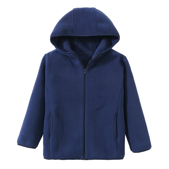 Glisme Girls Jacket Children Winter Windproof Solid Color Zipper Hooded Coat Jacket Kids Warm Thermal Jacket Trend Outerwear For Daily Wear Size 6-7 Years Navy