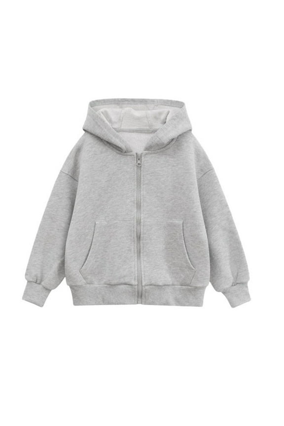 Girls Jacket Hooded Zip Up Jacket Casual Pullover Coat For Teens Youth Autumn Winter Fashion Flexible Fit Outerwear Everyday Wear Size 5-6 Years Grey