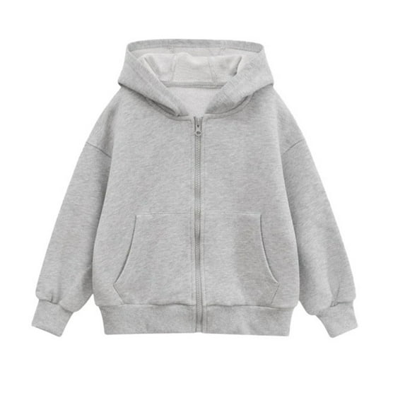 Glisme Girls Jacket Hooded Zip Up Jacket Casual Pullover Coat For Teens Youth Autumn Winter Fashion Softness Outerwear For Daily Wear Size 7-8 Years Grey