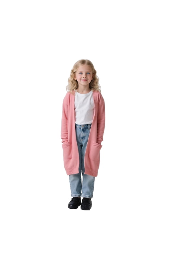 Girls Jacket Long Sleeve Cardigan Coat Jacket Casual Knitted Sweater With Pockets Regular Fit Outerwear Everyday Wear Size 3-4 Years Pink