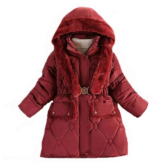 Glisme Girls Jacket Unisex Patchwork Winter Cute Coat Thermal Hooded Padded Jacket Regular Fit Outerwear For Daily Wear Size 4-5 Years Red