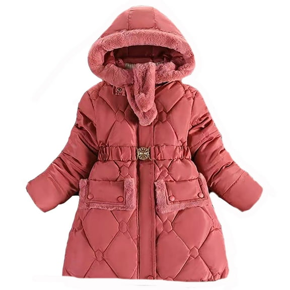 Glisme Girls Jacket Unisex Patchwork Winter Cute Coat Thermal Hooded Padded Jacket Versatile Outerwear Everyday Wear Size 11-12 Years Watermelon Red