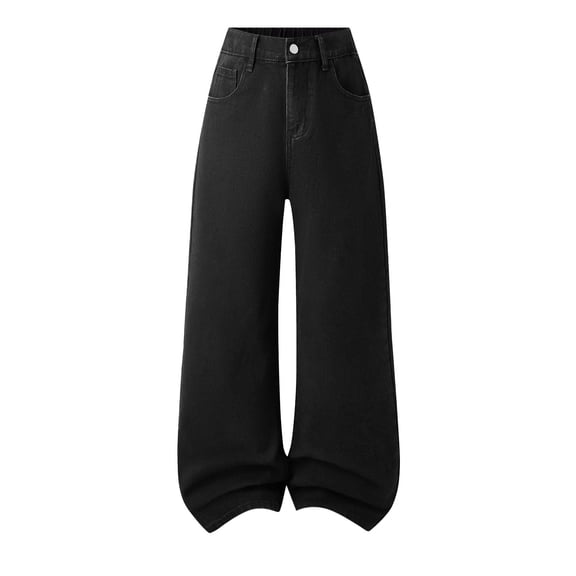 Glisme Girls Jeans High Waist Straight Leg Pants With Bow Embroidery And Casual Loose Fit Denim Pants For Teenagers Lightweight Trousers Size 9-10 Years Black