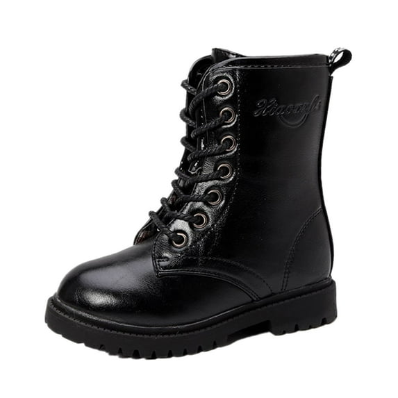 Glisme Girls Leather Boots Fashion Flat Boots Comfortable Soft Sole Knee-High Boots Versatile Black Boots Size 10-10.5 Years