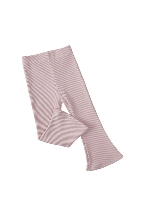 Girls Leggings Ribbed Flared Pants Ruffle Bottoms Relaxed Fit Trousers Size 7-8 Years Pink