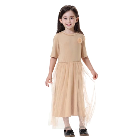 Glisme Girls Long Dress For Celebration Ethnic Style Round Neck Short Sleeve Floor Length Dress Elegant Sundress Size 12M-18M