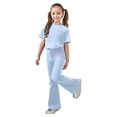 thumbnail image 1 of Glisme Girls Outfit Casual Flare Pants Outfits Two Piece Set Comfy Daily Wear Toddler Kid Autumn Leisure Matching Set Size 8-9 Years Sky Blue, 1 of 4