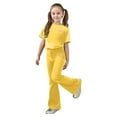 thumbnail image 1 of Glisme Girls Outfit Casual Flare Pants Outfits Two Piece Set Comfy Daily Wear Toddler Kid Autumn Relax Matching Set Size 12-13 Years Yellow, 1 of 5