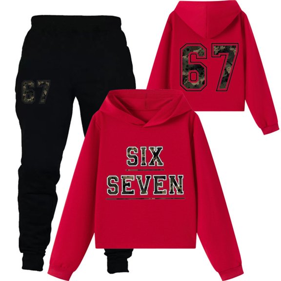 Glisme Girls Outfit Graphic Print Hoodie And Jogger For Kids And Casual Two Piece Set Outfits Adorable Matching Set Size 3-4 Years Red