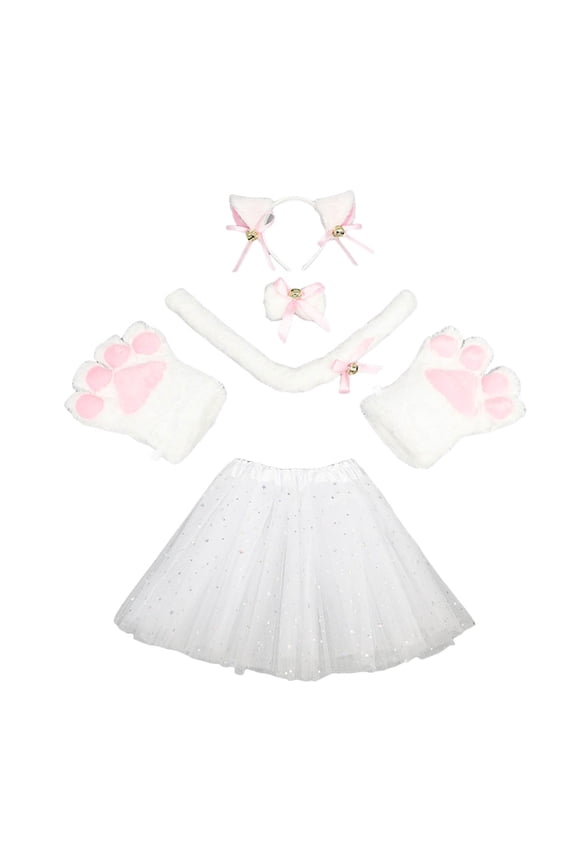 Girls Outfit Kids Dance Theme Party Performance Outfits Cartoon Skirt Hairband Set Stylish Matching Set Size One Size White