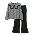 thumbnail image 1 of Glisme Girls Outfit Long Sleeve Stripe And Flare Pants Outfits 2 Piece Casual Tunic Shirt With Trousers Playwear Stylish Matching Set Size 7-8 Years Black, 1 of 2
