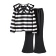 thumbnail image 1 of Glisme Girls Outfit Long Sleeve Stripe And Flare Pants Outfits 2 Piece Casual Tunic Shirt With Trousers Playwear Trend Matching Set Size 9-10 Years White, 1 of 2