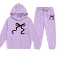 thumbnail image 1 of Glisme Girls Outfit Set Bowtie Print Long Sleeve Hooded Tops With Pants Outfit Breathable Girls Set Size 8-9 Years Purple, 1 of 3