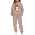 thumbnail image 1 of Glisme Girls Outfit Set Graphic Print Long Sleeve Hooded Tops With Pants Outfit Halloween Loose Fit Girls Set Size 8-9 Years Khaki, 1 of 3