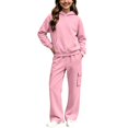thumbnail image 1 of Glisme Girls Outfit Set Solid Color Long Sleeve Hooded Tees With Pocket Pants Set Cozy Soft Girls Outfit Size 11-12 Years Pink, 1 of 7