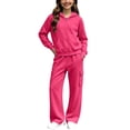 thumbnail image 1 of Glisme Girls Outfit Set Solid Color Zip Long Sleeve Hooded Tops With Pocket Pants Outfit Comfortable Girls Set Size 7-8 Years Pink, 1 of 5