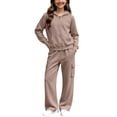thumbnail image 1 of Glisme Girls Outfit Set Solid Color Zip Long Sleeve Hooded Tops With Pocket Pants Outfit Quick Dry Girls Set Size 9-10 Years Khaki, 1 of 5