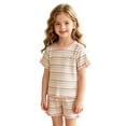 thumbnail image 1 of Glisme Girls Outfit Set Striped Print Short Sleeve Crew Neck Tops With Shorts Outfit Comfortable Girls Set Size 8-10 Years Light Pink, 1 of 4