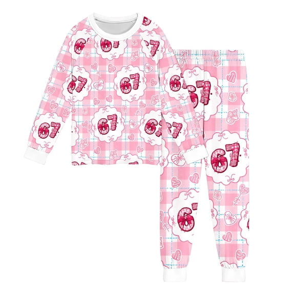 Glisme Girls Outfit Soft And Cozy Long Sleeve Pajama Comfortable Kids Sleepwear Two Piece Set Loungewear Home Outfits Breathable Matching Set Size 2-3 Years Pink
