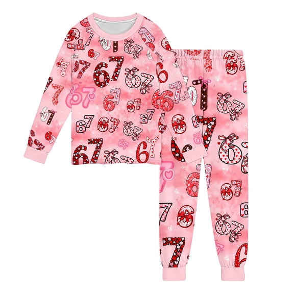 Glisme Girls Outfit Soft And Cozy Long Sleeve Pajama Two Piece Set Sleepwear Loungewear For Toddlers And Kids Breathable Matching Set Size 8-9 Years Pink