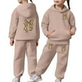 thumbnail image 1 of Glisme Girls Outfit Thick And Cozy Tracksuit Fashionable Bow Print Hoodie And Joggers Outfits For Toddlers And Kids Lightweight Matching Set Size 2-3 Years Khaki, 1 of 7
