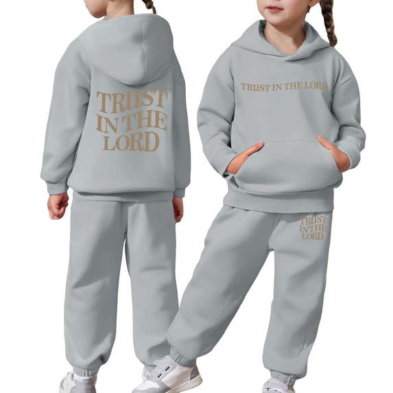 Glisme Girls Outfits Long Sleeve Crewneck Clothes Set Cartoon Pattern Pullover Hoodies Pants Comfortable Wear 6-7 Years Grey