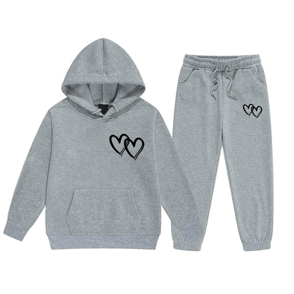 Glisme Girls Outfits Long Sleeve Crewneck Clothes Set Letter Prints Hooded Pants Fashion Wear 6-7 Years Grey