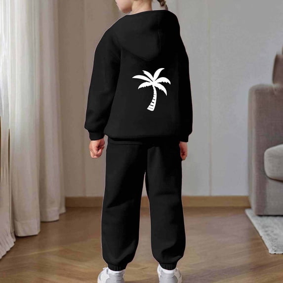 Glisme Girls Outfits Long Sleeve Round Neck Tracksuit Cartoon Prints Hoodies Pants Classic Little Girls Clothes Black