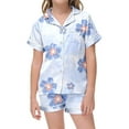 thumbnail image 1 of Glisme Girls Outfits Set 2 Pcs Flower Printed Pajamas Set Silk Lapel Button Down Short Sets Cute Breathable Girl Clothing Set Size 2-3 Years Light Purple, 1 of 4