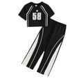 thumbnail image 1 of Glisme Girls Outfits Set Summer Short Sleeve Letter Prints Top And Casual Pants Set For Big Kids Regular Fit Girl Clothing Set Size 9-10 Years Black, 1 of 6