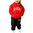 thumbnail image 1 of Glisme Girls Outfits Solid Color Sweatshirt Kids Hooded Tracksuit Unisex Two Piece Clothing Set Hoodie Sweatshirt Sweatpants Set Red Skin Friendly Fit Suit For Girl/4-5 Years, 1 of 7